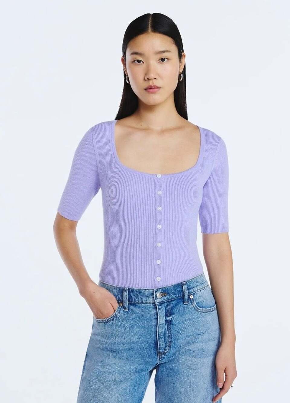 NWT Scoop Lilac Square Neckline Cardigan Sweater